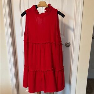 Pomander Place Red Tiered Dress | Sleeveless Ruffle Dress | Size L